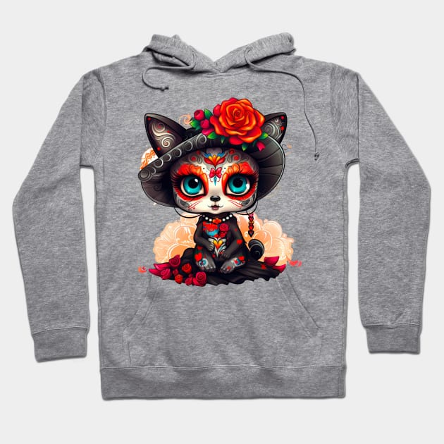 Dia de los Muertos Cat #3 Hoodie by Chromatic Fusion Studio